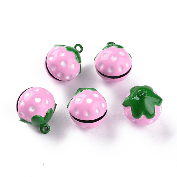 

PandaHall Baking Painted Brass Bell Pendants, Strawberry, Pearl Pink, 21.5x17.5x17mm, Hole: 2mm Brass Fruit