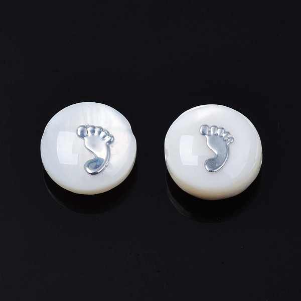 

PandaHall Natural Freshwater Shell Beads, with Brass Metal Embellishments, Flat Round with Footprint, Platinum, 8x4~5mm, Hole: 0.6mm...