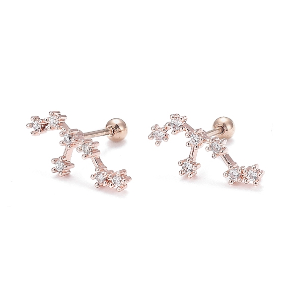 

PandaHall Brass Micro Pave Clear Cubic Zirconia Stud Earrings, with 304 Stainless Steel Pin and Ear Nut, Constellation/Zodiac Sign, Rose...