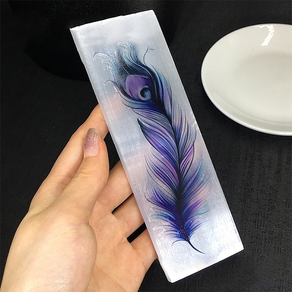 

PandaHall Rectangle Natural Selenite Display Decoration, Reiki Energy Stone Decorations, Feather, 140x45x10mm Selenite Feather