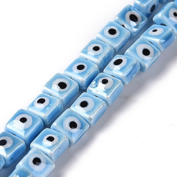 

PandaHall Handmade Porcelain Ceramic Beads Strands, Famille Rose Style, Square with Evil Eye, Sky Blue, 7.5~8x7.5~8x5~5.5mm, Hole: 2mm...