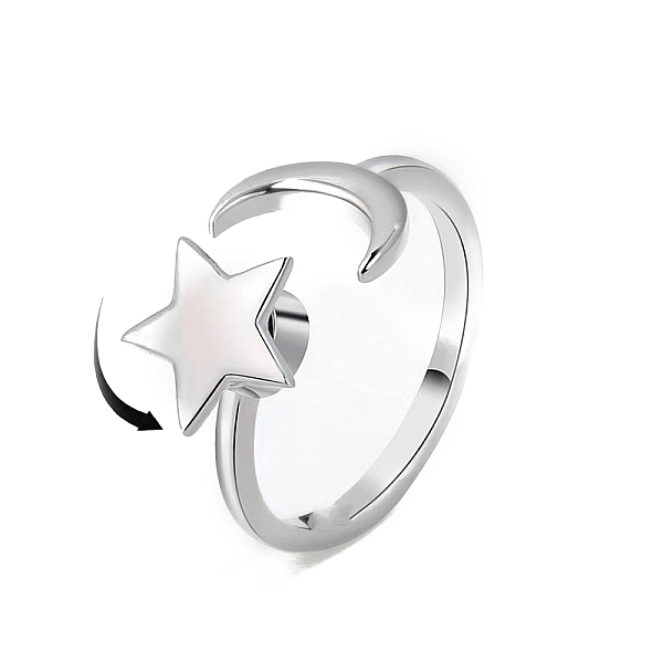 

PandaHall Brass Rotating Open Cuff Ring, Spinner Ring for Anxiety Stress Relief, Platinum Brass Star