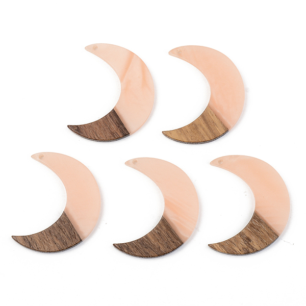 

PandaHall Opaque Resin & Walnut Wood Pendants, Moon, Light Salmon, 38x30x3mm, Hole: 2mm Resin+Wood Moon Red