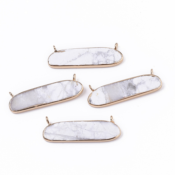 

PandaHall Edge Golden Plated Natural Howlite Pendants, with Iron Loops, Oval, 13.5~14.5x40x2.5~3.5mm, Hole: 1.5mm Howlite Oval