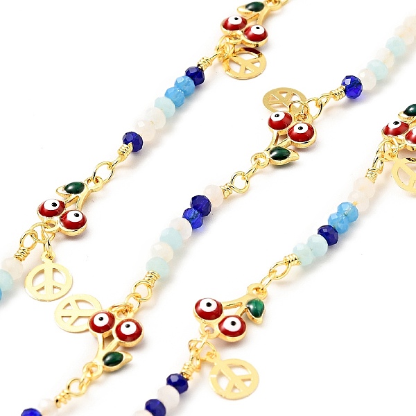 

PandaHall Enamel Cherry with Evil Eye Link Chains, with Real 18K Gold Plated Brass Peace Sign Charms and Glass Round Beaded, Lead Free &..., Red