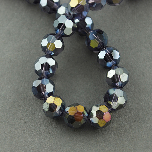 PandaHall Electroplate Glass Beads Strands, AB Color Plated, Faceted(32 Facets), Round, Midnight Blue, 4mm, Hole: 0.5mm, about 100pcs/strand...