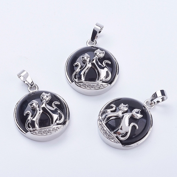 

PandaHall Natural Black Agate Pendants, with Brass Findings, Flat Round with Fox, Platinum, 28~29x23~24x9~10mm, Hole: 5x7mm Black Agate Flat...