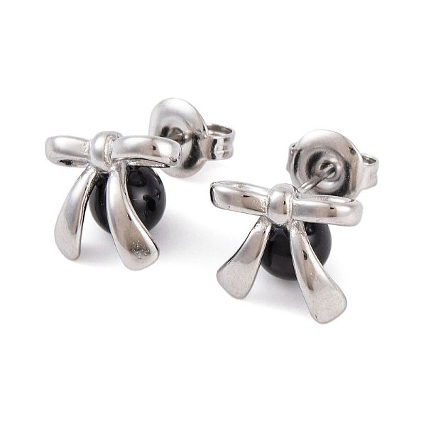 

PandaHall 304 Stainless Steel Enamel Stud Earrings for Women, Bowknot, Stainless Steel Color, 10x11mm 304 Stainless Steel Bowknot Black