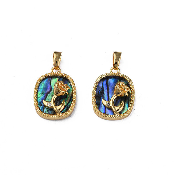 

PandaHall Brass Micro Pave Clear Cubic Zirconia Pendants, with Synthetic Abalone Shell/Paua Shell, Real 18K Gold Plated, Nickel Free, Oval...