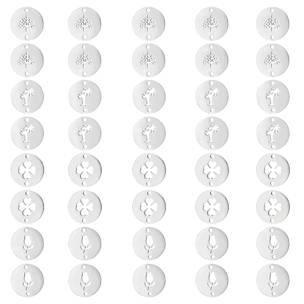 

PandaHall Unicraftale 40Pcs 4 Style 304 Stainless Steel Connector Charms, Flat Round with Plant Pattern, Stainless Steel Color, 12x1mm, Hole...
