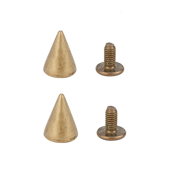 

PandaHall Iron Rivets, for Clothes Bag Shoes Leather Craft, Cone, Antique Bronze, 7~9.5x7mm, Hole: 5mm, 2pcs/set Iron Cone