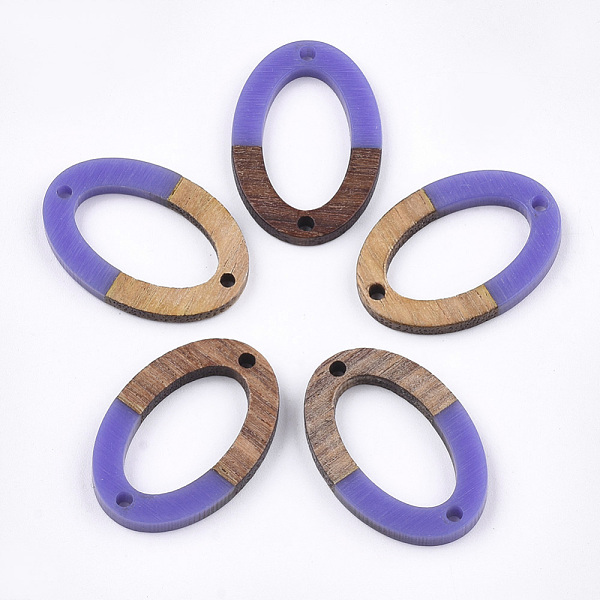 

PandaHall Resin & Walnut Wood Links connectors, Oval, Mauve, 28.5x19.5x3~4mm, Hole: 1.8mm Resin+Wood Oval Purple