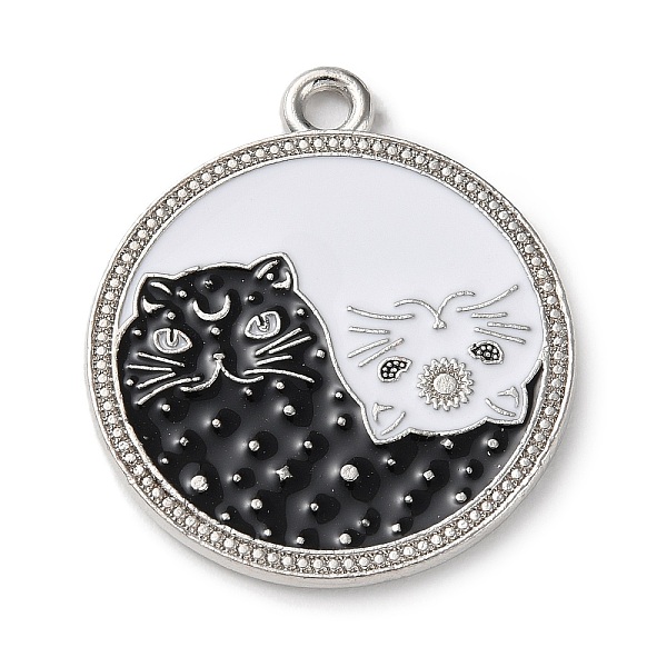 

PandaHall Alloy Enamel Pendants, Platinum, Flat Round with Cat Charm, 25x22x1.3mm, Hole: 1.8mm Alloy+Enamel Flat Round Black