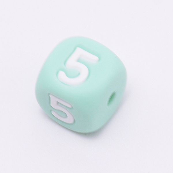 

PandaHall Silicone Beads, for Bracelet or Necklace Making, Arabic Numerals Style, Aquamarine Cube, Num.5, 10x10x10mm, Hole: 2mm Silicone..., Green