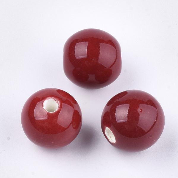 

PandaHall Handmade Porcelain Beads, Bright Glazed Porcelain, Round, Dark Red, 14~14.5x13.5~14mm, Hole: 2.5~3mm Porcelain Round Red