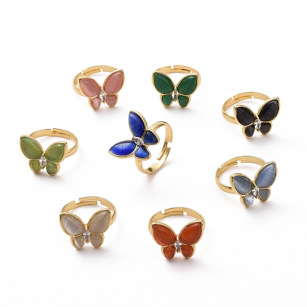 

PandaHall Cat Eye Butterfly Adjustable Ring with Clear Cubic Zirconia, Real 18K Gold Plated Brass Jewelry for Women, Cadmium Free & Lead..., Multicolor