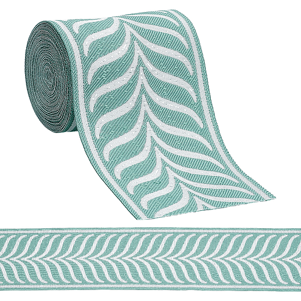 

PandaHall Polyester Jacquard Leaf Ribbon, Clothes Accessories, Curtain Decoration, Aqua, 3-3/8 inch(86mm), about 5.36~5.47 Yards(4.9~5m)/Bag..., Cyan