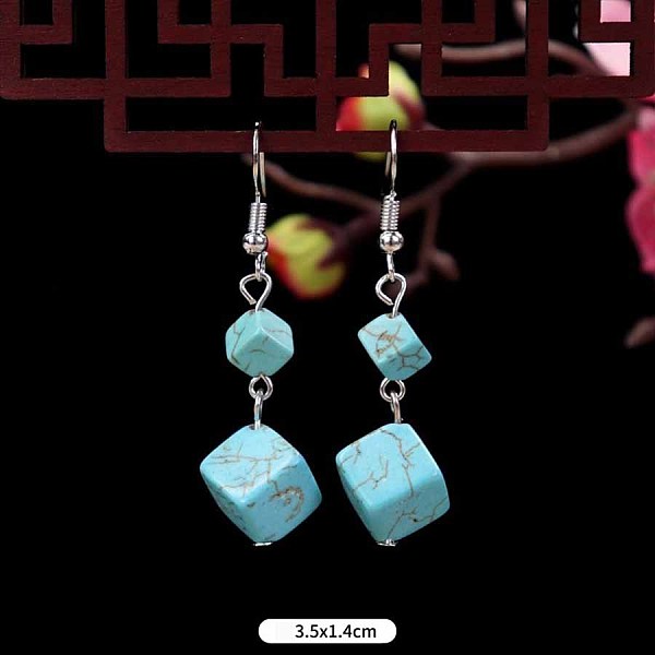 

PandaHall Turquoise Dangle Earrings for Women, Cube Alloy Cube Green