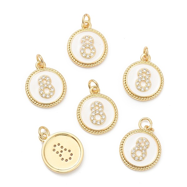 

PandaHall Brass Micro Pave Clear Cubic Zirconia Charms, Long-Lasting Plated, with Jump Rings and White Enamel, Flat Round with Number, Real...