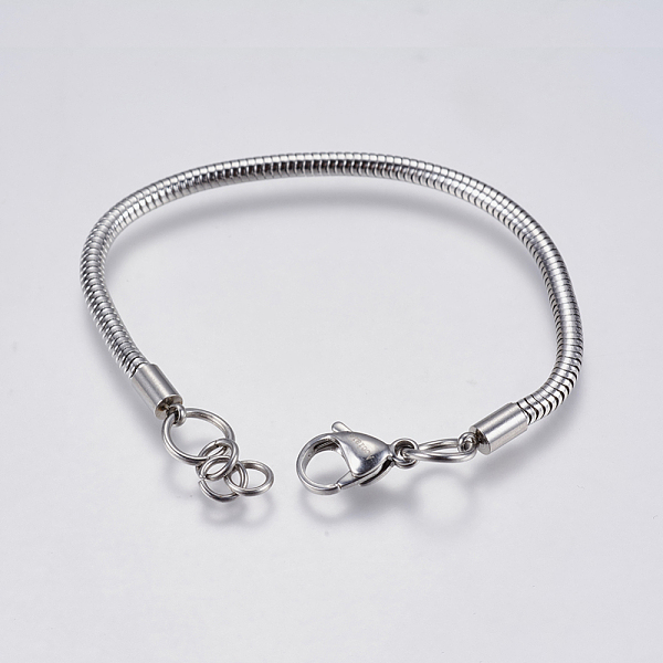 

PandaHall 304 Stainless Steel Round Snake Chain Bracelet Making, with Lobster Claw Clasps, Stainless Steel Color, 6-7/8 inch(17.5cm), 3mm...