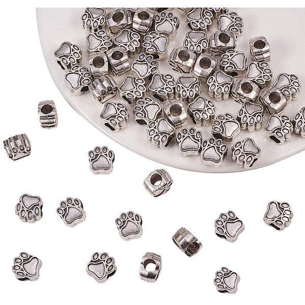 

PandaHall About 60 Pcs Tibetan Style Zinc Alloy European Beads Dog Paw Prints Beads Antique Silver Charms for Bracelet Necklace Jewelry...