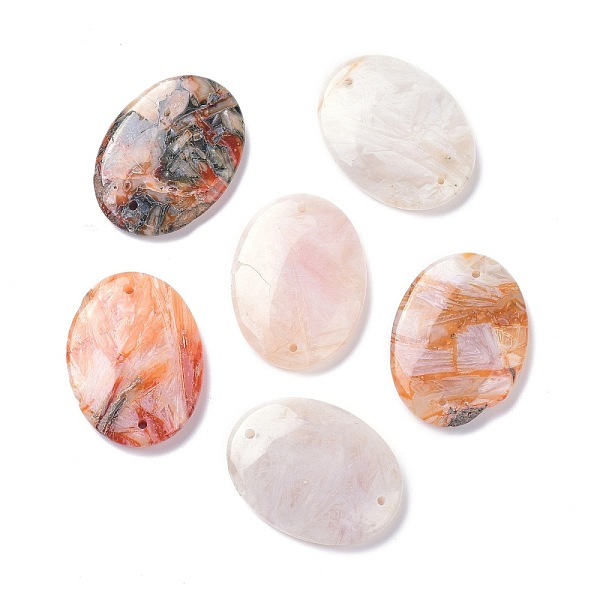 

PandaHall Natural Bamboo Leaf Agate Links Connectors, Oval, 40x29.5~30x5.5mm, Hole: 1.6mm Bamboo Leaf Agate Oval