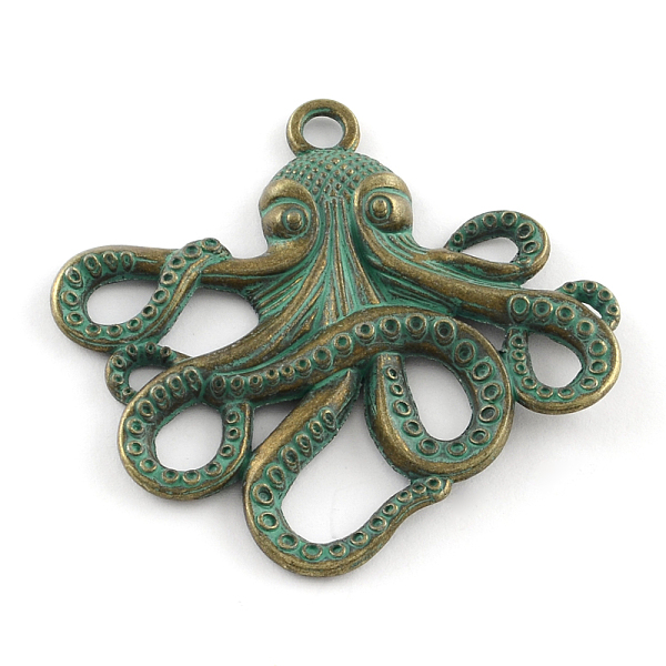 

PandaHall Octopus Zinc Alloy Big Pendants, Cadmium Free & Nickel Free & Lead Free, Antique Bronze & Green Patina, 56x58x4mm, Hole: 4mm Alloy...