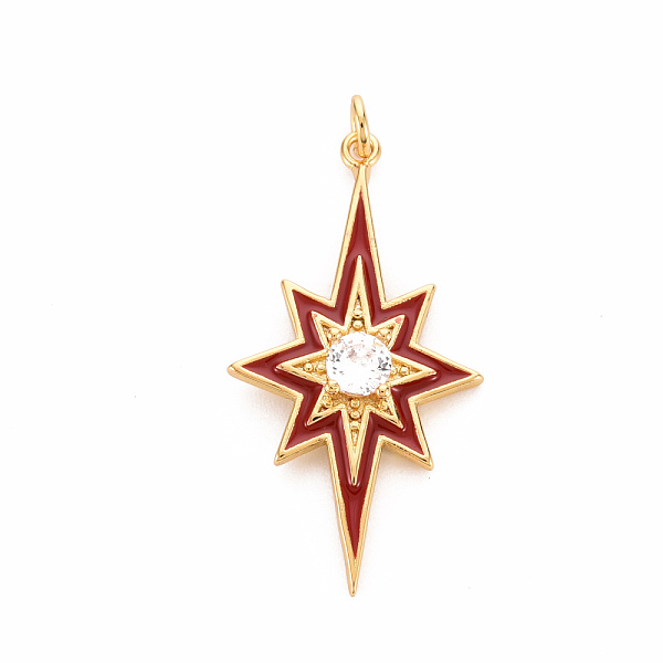 

PandaHall Brass Micro Pave Clear Cubic Zirconia Pendants, with Enamel and Jump Ring, Cadmium Free & Nickel Free & Lead Free, Star, Real 16K..., Red