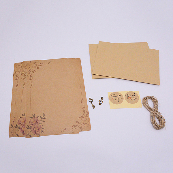 PandaHall Vintage Retro Writing Letter Stationery & Blank Mini Paper Envelopes Kits, with Alloy Pendants and Jute Twine, for Birthday Party...