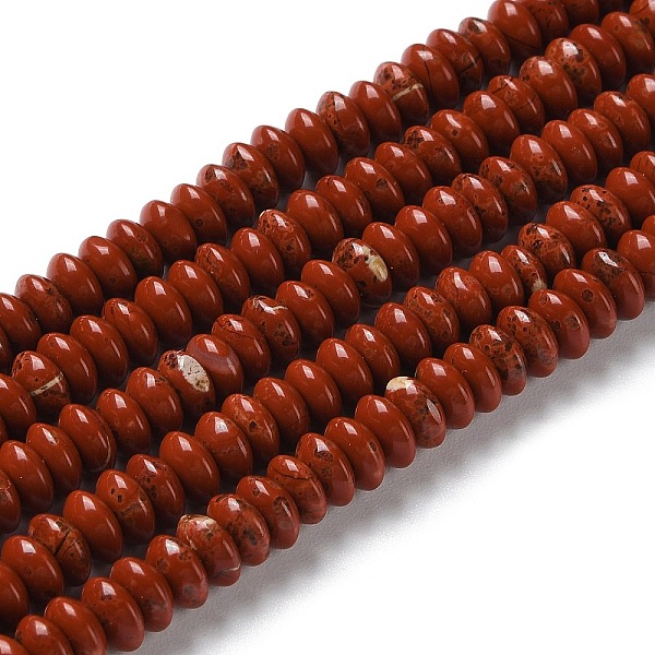 

PandaHall Natural Red Jasper Beads Strands, Saucer Beads, Rondelle, 6~6.5x3mm, Hole: 1mm, about 118~119pcs/strand, 15.35''(39cm) Red Jasper...