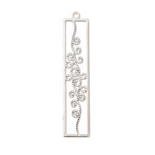 

PandaHall Rack Plating Brass Filigree Pendants, Long-Lasting Plated, Retangle with Flower, Platinum, 45x9x0.3mm, Hole: 1.5mm Brass Rectangle