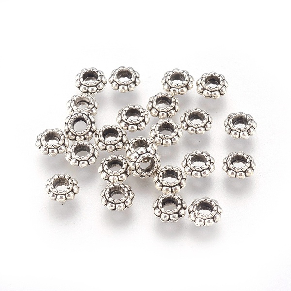 PandaHall Tibetan Style Alloy Spacer Beads, Lead Free & Cadmium Free & Nickel Free, Flower, Antique Silver, 6x3mm, Hole: 2.5mm Alloy Flower