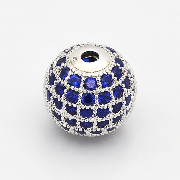 

PandaHall CZ Brass Micro Pave Grade AAA Blue Color Cubic Zirconia Round Beads, Cadmium Free & Nickel Free & Lead Free, Real Platinum Plated...