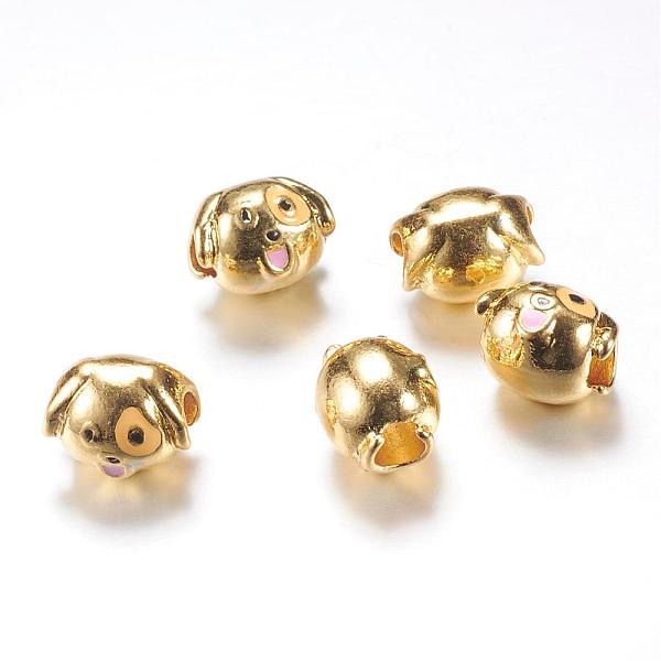 

PandaHall Enamel Style Alloy Puppy European Beads, Large Hole Beads, Dog Head Charms, Golden, 10x13.5x10mm, Hole: 4.5mm Alloy+Enamel Dog