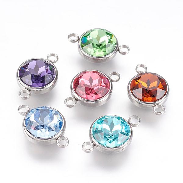 

PandaHall K9 Glass Rhinestone Links connectors, with 304 Stainless Steel Findings, Flat Round, Mixed Color, 14x21.5x9mm, Hole: 2.5mm Glass..., Multicolor