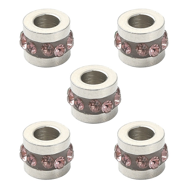

PandaHall 201 Stainless Steel Rhinestone Beads, Column, Light Rose, 7x5mm, Hole: 3mm Stainless Steel+Rhinestone Column Pink