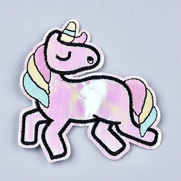 PandaHall Computerized Embroidery Cloth Iron on/Sew on Patches, Costume Accessories, Appliques, Unicorn, Pink, 92x86x1mm Cloth Unicorn Pink