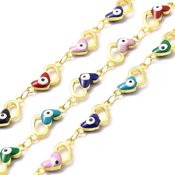 

PandaHall Handmade Eco-friendly Brass Enamel Heart with Evil Eye Link Chain, Real 18K Gold Plated, Lead Free & Cadmium Free, Soldered, with...