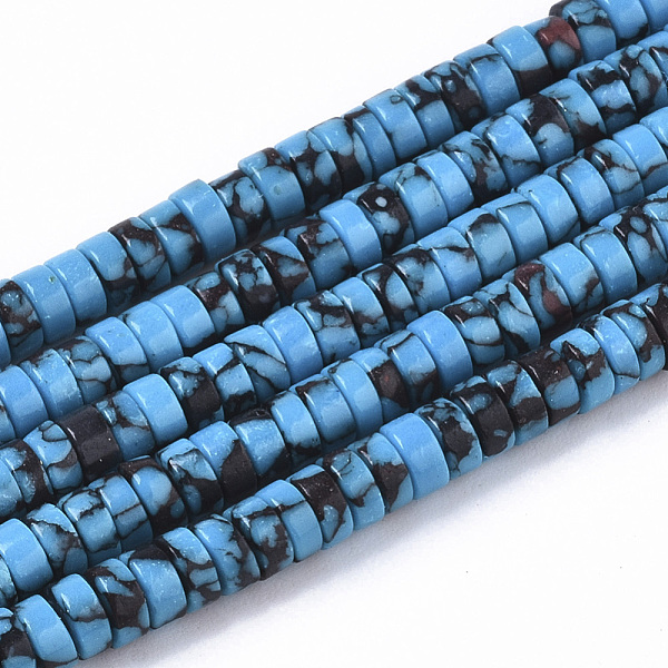 

PandaHall Synthetic Turquoise Beads Strands, Dyed, Heishi Beads, Disc, Deep Sky Blue, 4x1~2mm, Hole: 0.7mm, about 195~213pcs/strand, 14.96...