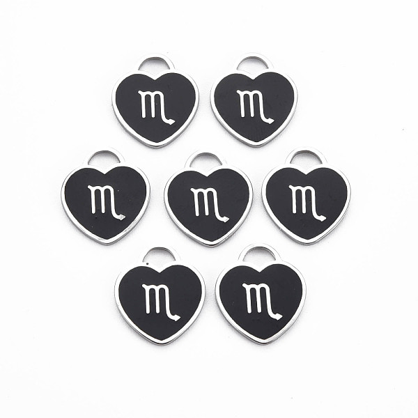 

PandaHall 304 Stainless Steel Pendants, with Enamel, Heart with 12 Constellations, Scorpio, 16.5x14.5x1.5mm, Hole: 3x3.5mm Stainless..., Black