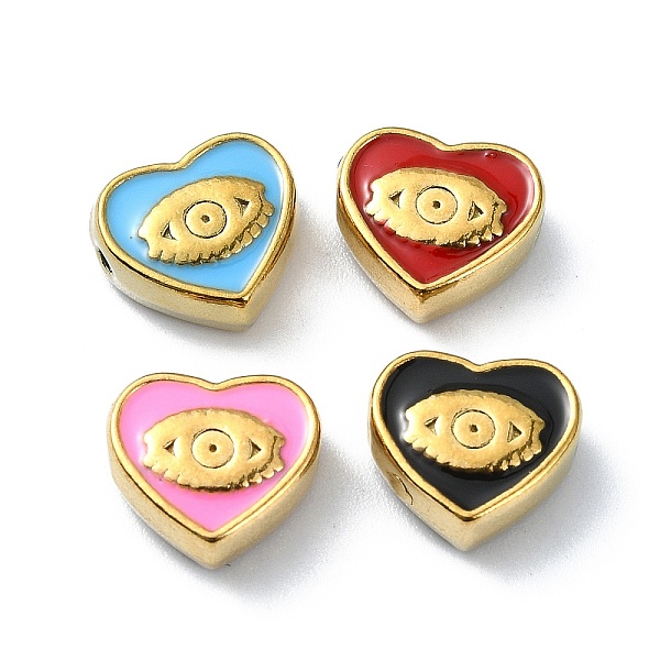 

PandaHall Ion Plating(IP) 304 Stainless Steel Enamel Beads, Real 18K Gold Plated, Heart with Eye, Mixed Color, 9x10x4.5mm, Hole: 1.2mm..., Multicolor