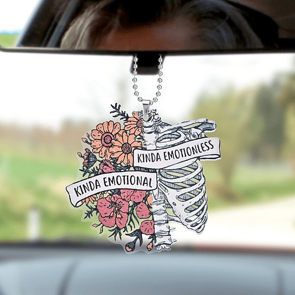 PandaHall Flower Acrylic Pendant Decoration, for Car Rear View Mirror Hanging Ornament, Skeleton, 312mm, Pendant: 77x81x4mm Acrylic Skeleton