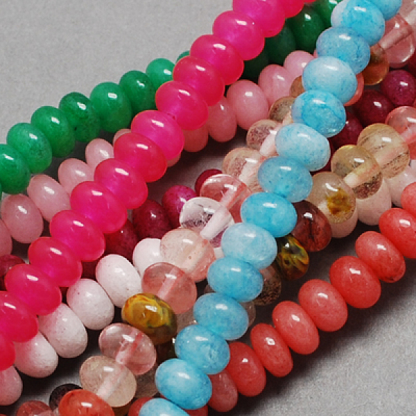 

PandaHall Natural White Jade Bead Strands, Dyed, Rondelle, Mixed Color, 8x5mm, Hole: 1mm, 14.9 inch White Jade Rondelle Multicolor