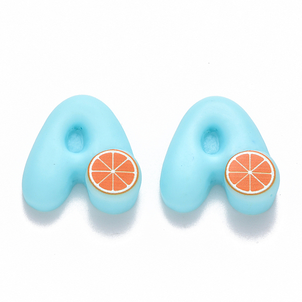 

PandaHall Resin Cabochons, Letter A with Grapefruit, Light Sky Blue, 19x18x6mm Resin Letter