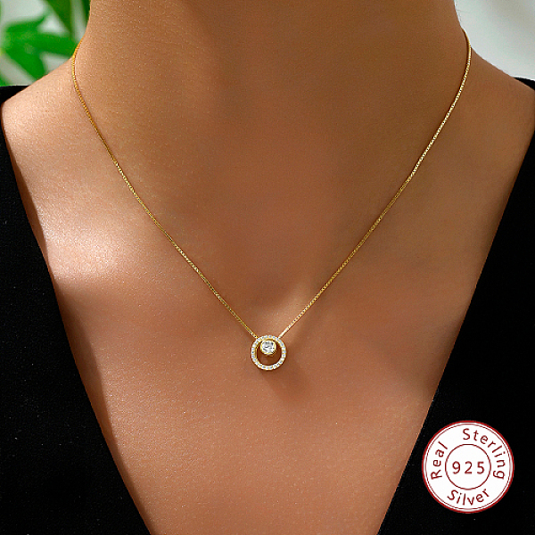 

PandaHall Cubic Zirconia Ring Pendant Necklaces with 925 Sterling Silver Box Chains, Real 18K Gold Plated, 15.75 inch(40cm) Cubic Zirconia..., Clear