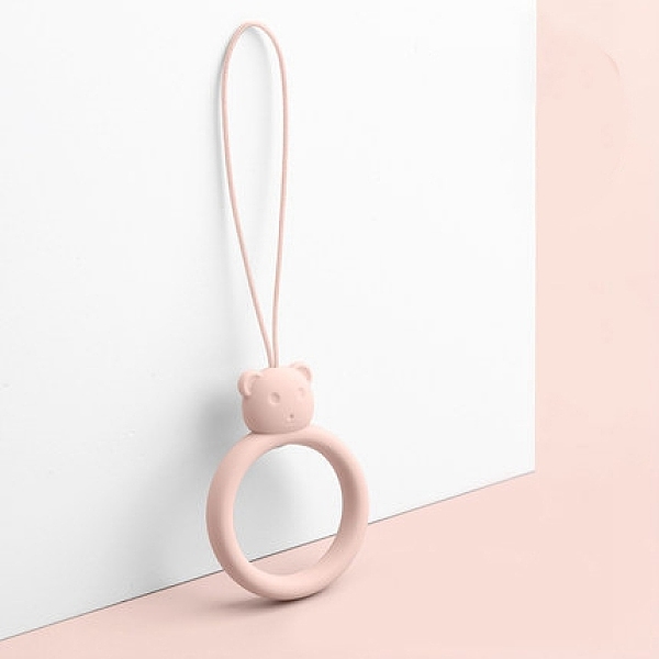 PandaHall Ring with Bear Shapes Silicone Mobile Phone Finger Rings, Finger Ring Short Hanging Lanyards, Misty Rose, 9.5~10cm, Ring...