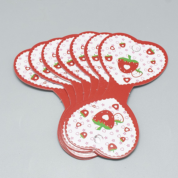 

PandaHall Cardboard Necklace & Bracelet Display Cards, Strawberry, Red, 9.6x4.7cm Paper Heart Red