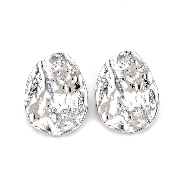 

PandaHall Brass Micro Pave Clear Cubic Zirconia Pendants, Nickel Free, Textured, Teardrop, Real Platinum Plated, 18x13x2mm, Hole: 1.5mm...