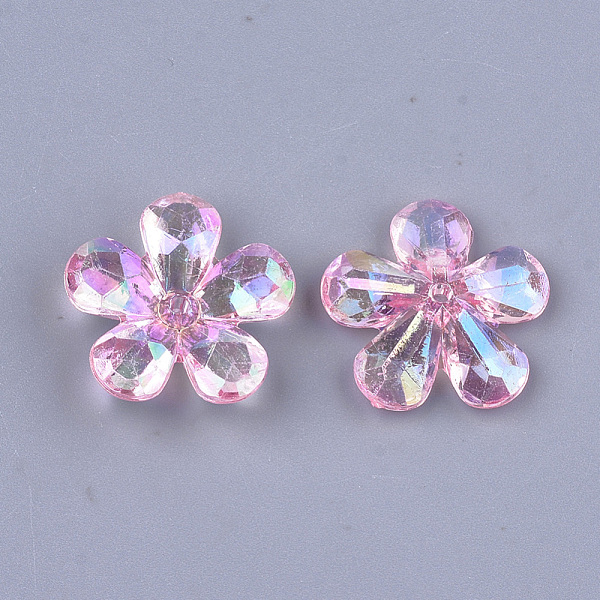 

PandaHall Transparent Acrylic Bead Caps, AB Color, Faceted, 5-Petal, Flower, Pink, 23x22x7mm, Hole: 1.8mm Acrylic Pink