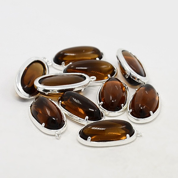 

PandaHall Silver Color Plated Brass Glass Pendants, Oval, Sienna, 24x15x7mm, Hole: 1mm Brass+Glass Oval Brown